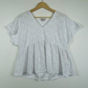 Nanette Lepore White Eyelet Ruffle Flutter Sleeve Top Shirt Women Medium NWT NEW
